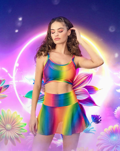 ElectroGlow Rainbow Mesh Skirt