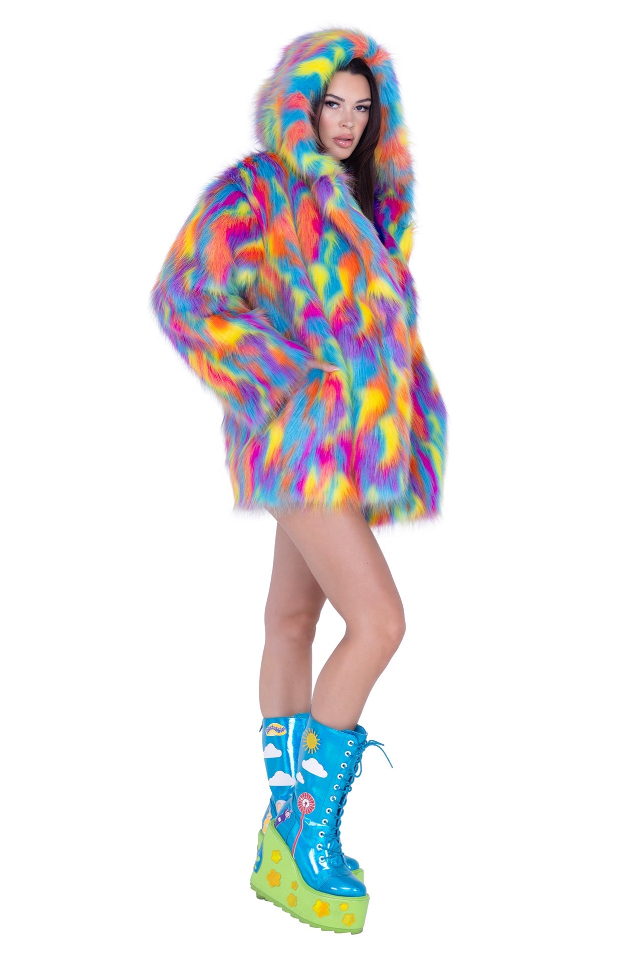 Electric Frost Hooded Fur Coat