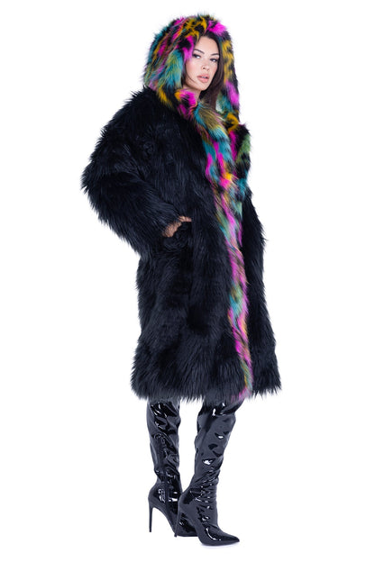 ElectroFur Mid-Length Hooded Rave Coat