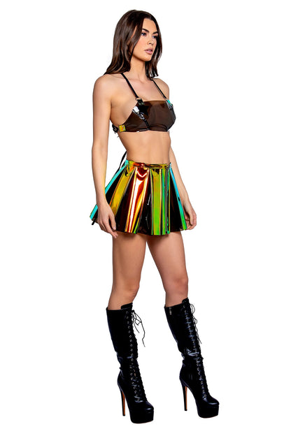 ElectroWave Vinyl Pleated Skirt