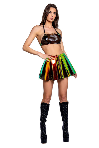 ElectroWave Vinyl Pleated Skirt