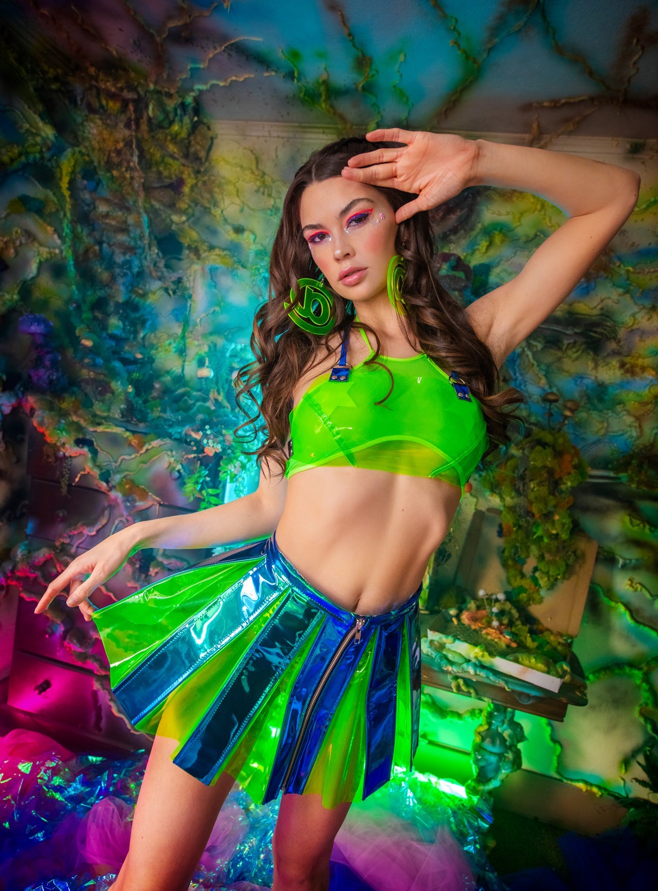 ElectroWave Vinyl Pleated Skirt