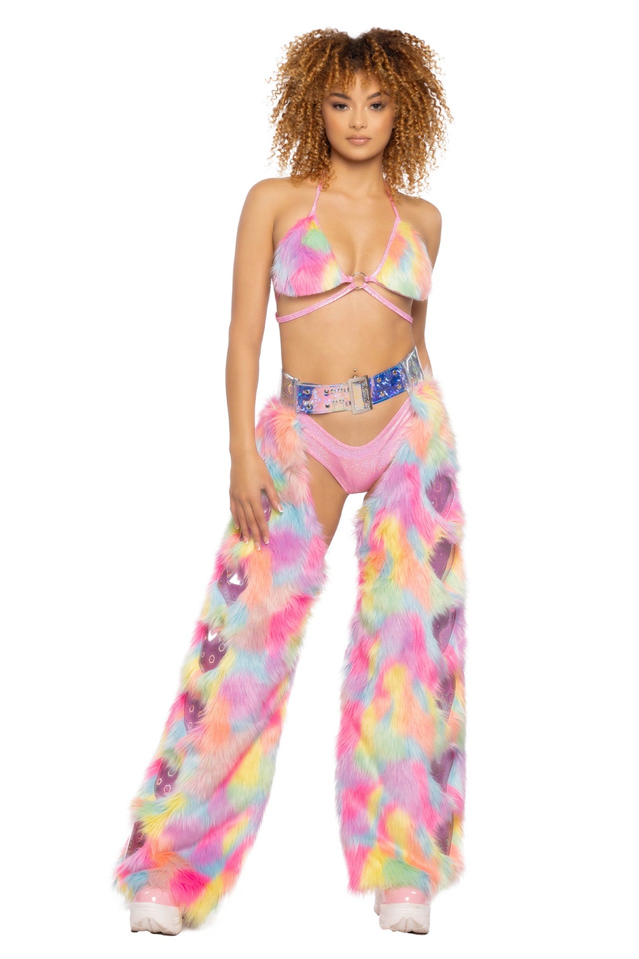 Neon Nights Faux Fur Rainbow Heart Chaps