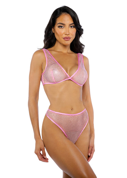 Think Pink Rhinestone Bralette 2-Piece Short Set