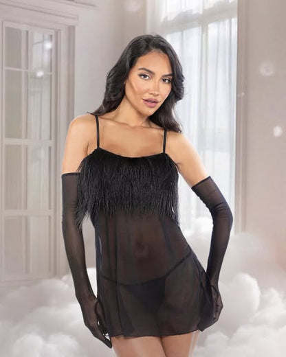 Amelia 2-Piece Feather Babydoll