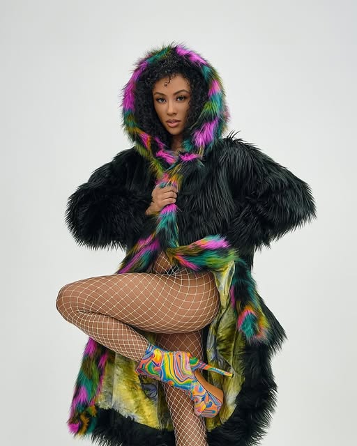 ElectroFur Mid-Length Hooded Rave Coat