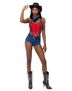 Roma 4pc Western Cowgirl Costume - Medium / Blue/Red/Black