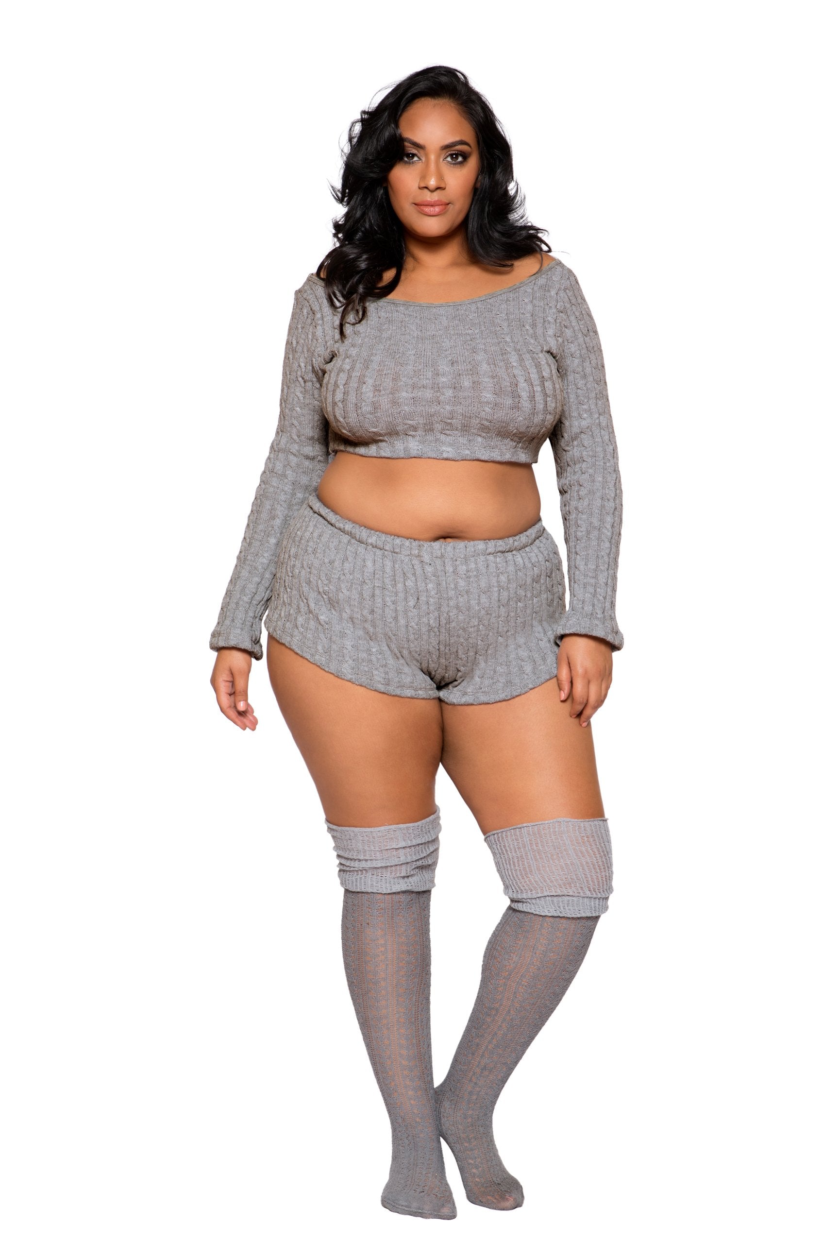 LI287 Rave Fix Plus Size Lingerie Grey Cozy and Comfy Pajama Short Set