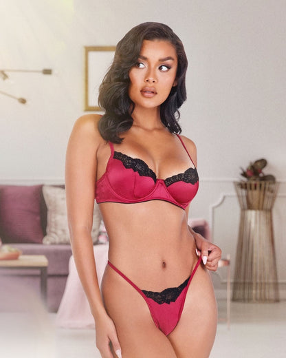 2pc Lace & Satin Underwire Bra Set