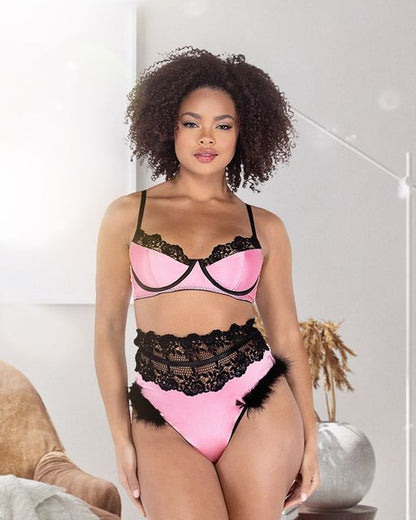 2PC Embroidery & Satin Bralette Set